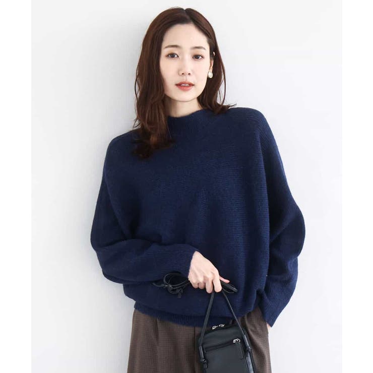 ネイビー | シャドーボーダー調ドルマンニット/洗える | MK MICHEL KLEIN