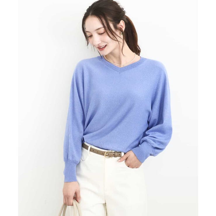 ブルー | 前後2wayラメドルマンニット/洗える | MK MICHEL KLEIN