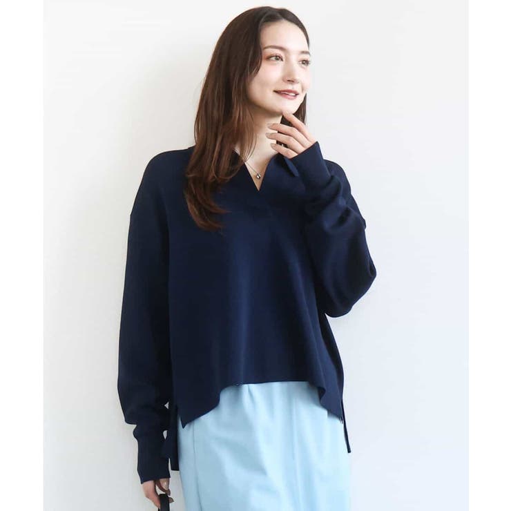 ネイビー | 衿付きラガーニット/洗える | MK MICHEL KLEIN