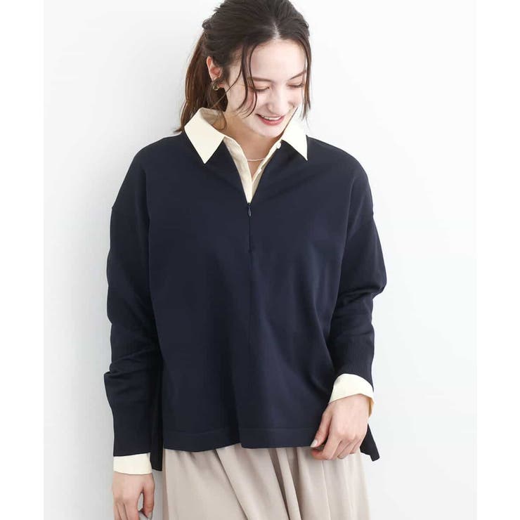 ネイビー | フロントファスナーデザインニット/洗える | MK MICHEL KLEIN