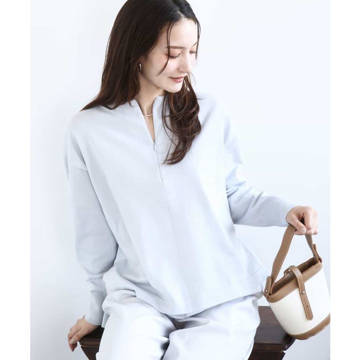 ライトグレー | フロントファスナーデザインニット/洗える | MK MICHEL KLEIN