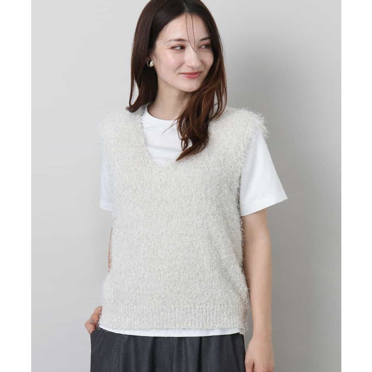 アイボリー | ラメシャギーニットジレ/前後2way/洗える | MK MICHEL KLEIN