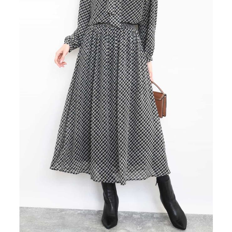 ブラック | チェック柄シフォンスカート/洗える | MK MICHEL KLEIN