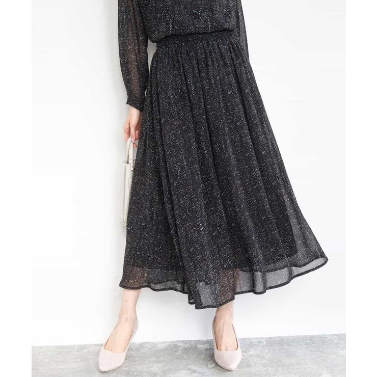 ブラック | ツイード調チェックプリント シフォンスカート/洗える | MK MICHEL KLEIN