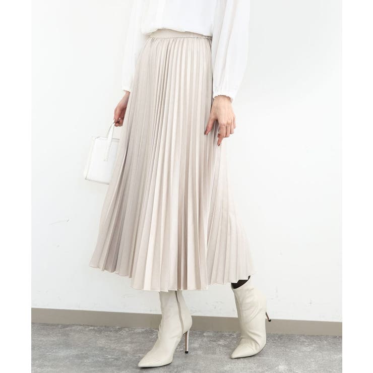 ベージュ | レザー調ランダムプリーツスカート/洗える | MK MICHEL KLEIN
