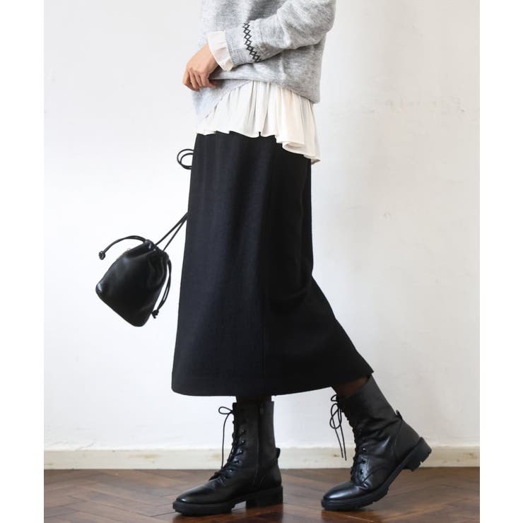 ブラック | ループネップツイードIラインスカート/洗える | MK MICHEL KLEIN