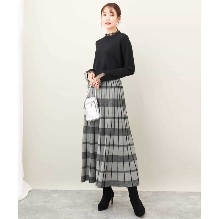 チェック柄プリーツニットスカート/洗える[品番：ITKW0019641]｜MK