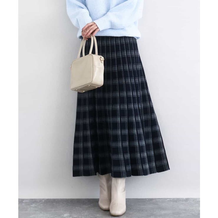 チェック柄プリーツニットスカート/洗える | MK MICHEL KLEIN | 詳細画像1 