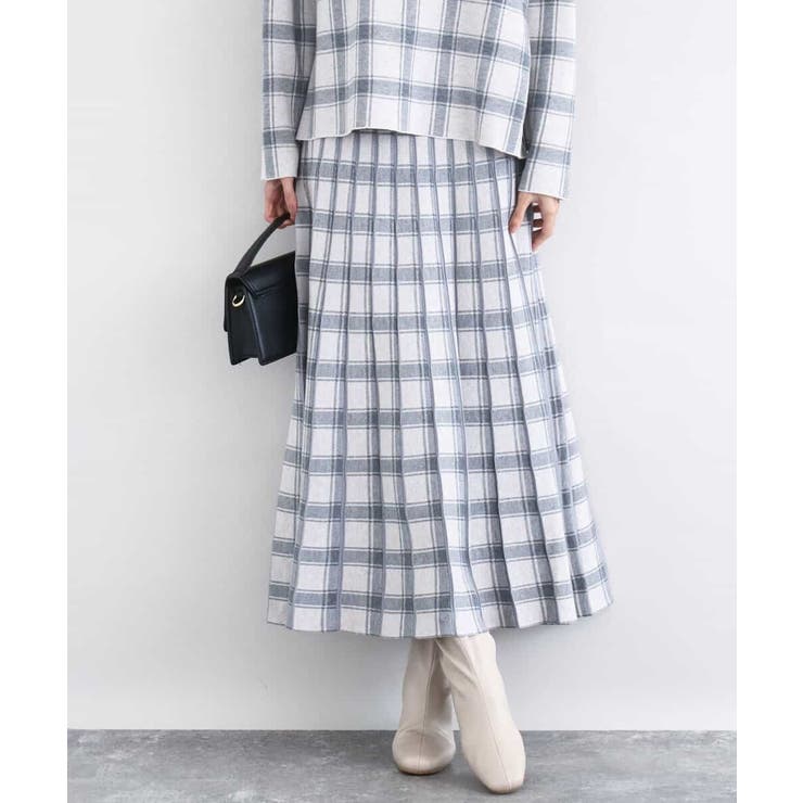 ベージュ | チェック柄プリーツニットスカート/洗える | MK MICHEL KLEIN