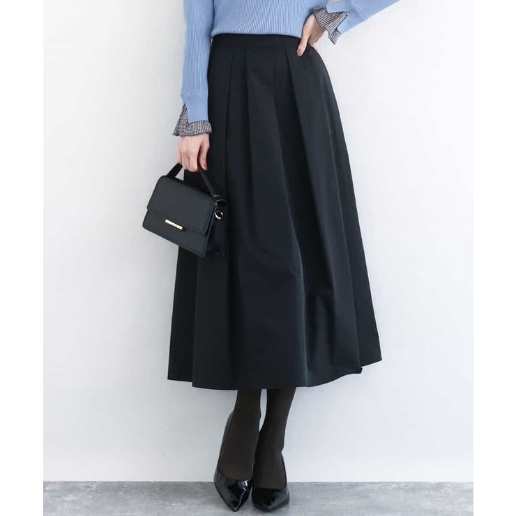 ブラック | メモリータフタ タックフレアスカート/洗える | MK MICHEL KLEIN