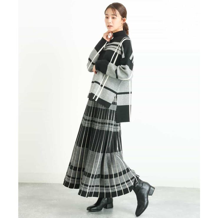 チェック柄プリーツニットスカート/洗える[品番：ITKW0009530]｜MK