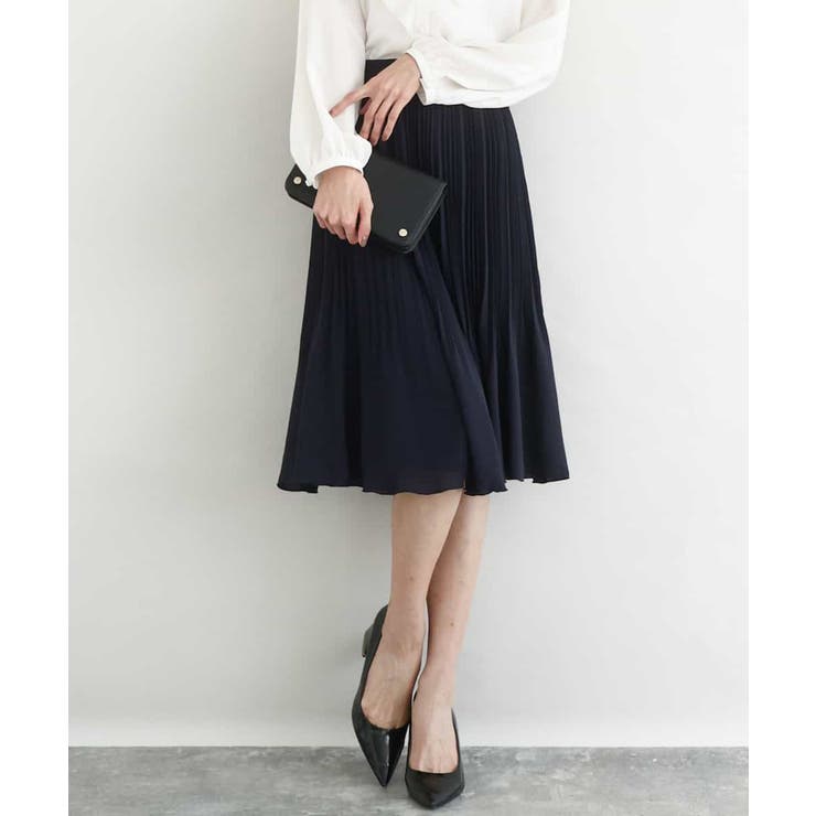 ネイビー | リバーシブルシフォンプリーツスカート/洗える | MK MICHEL KLEIN