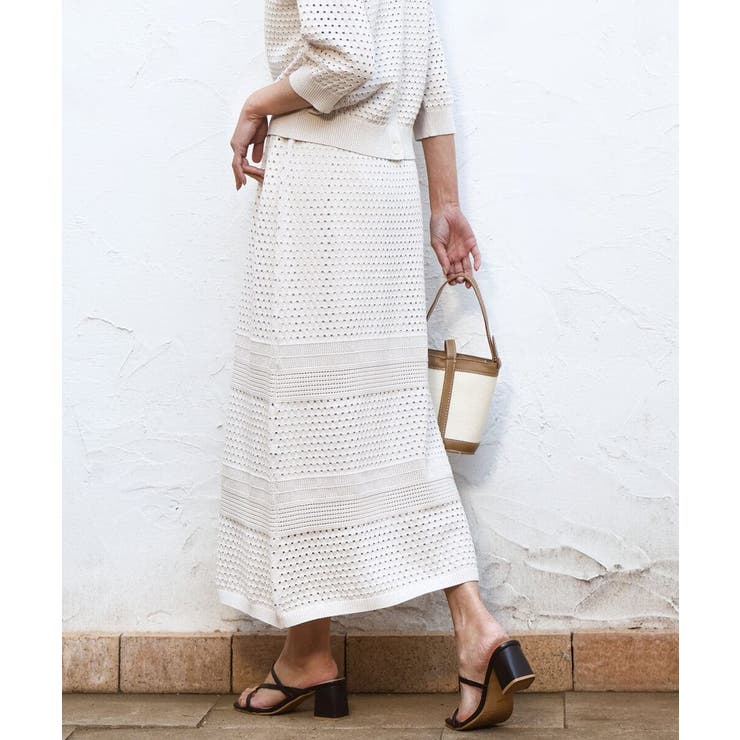ベージュ | アイレット編みクロシェ風ニットスカート/洗える | MK MICHEL KLEIN