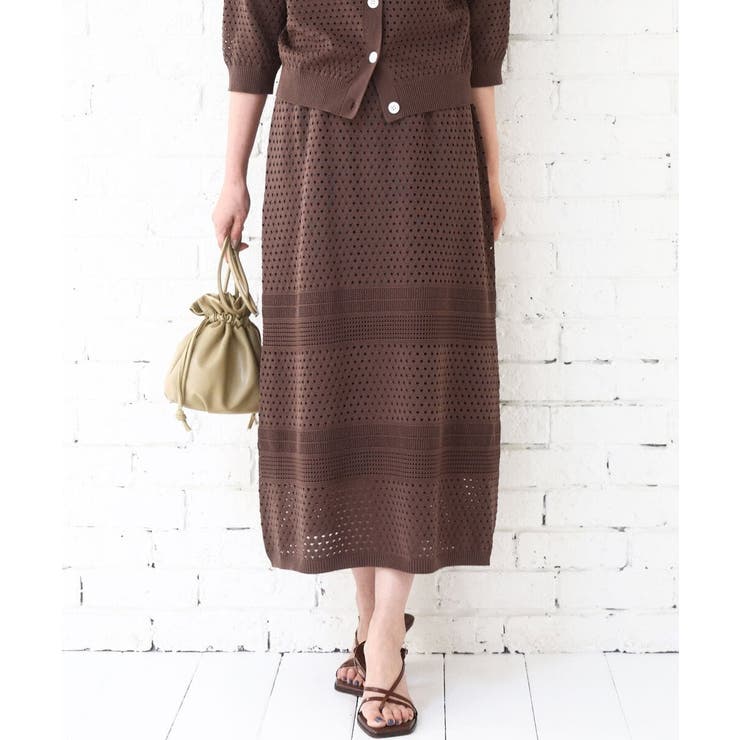 ブラウン | アイレット編みクロシェ風ニットスカート/洗える | MK MICHEL KLEIN