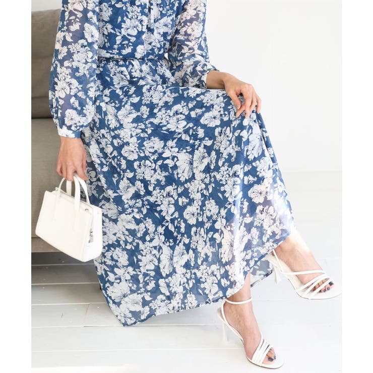 ブルー | 花柄シフォンスカート/洗える | MK MICHEL KLEIN