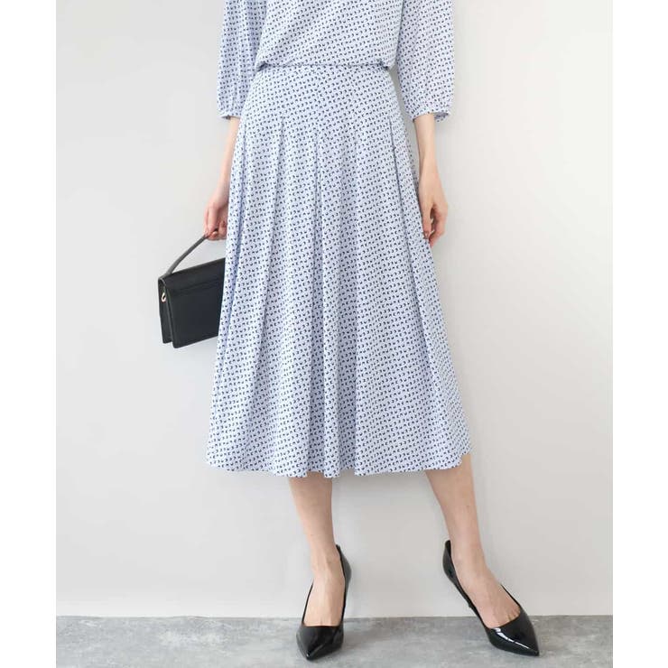 ライトブルー | 幾何柄ジャージータックスカート/洗える | MK MICHEL KLEIN