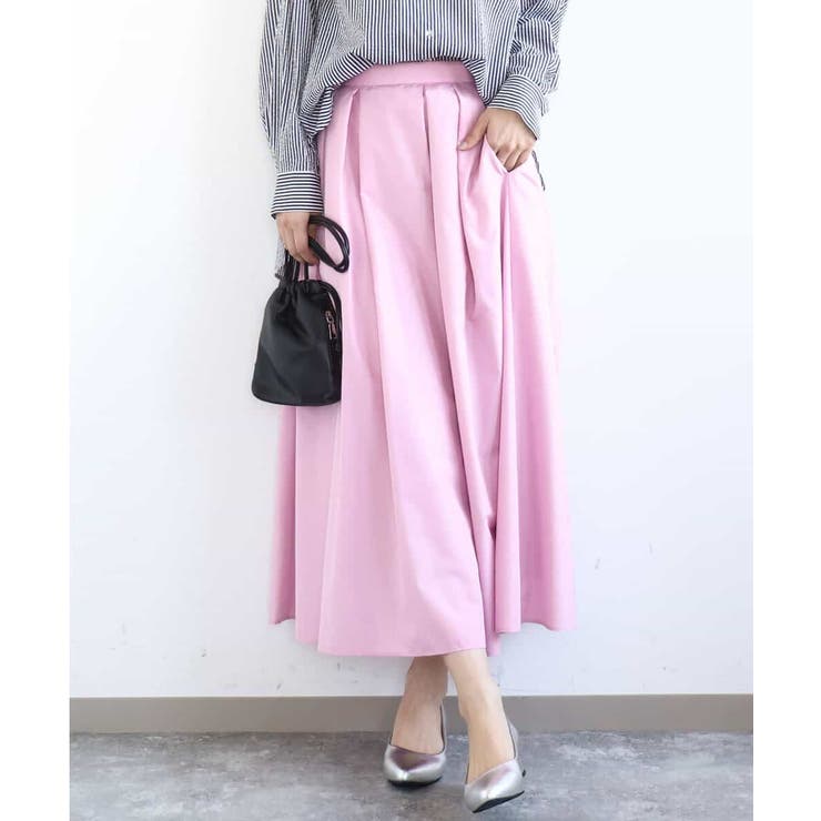 ピンク | タックフレアスカート（無地）/洗える | MK MICHEL KLEIN