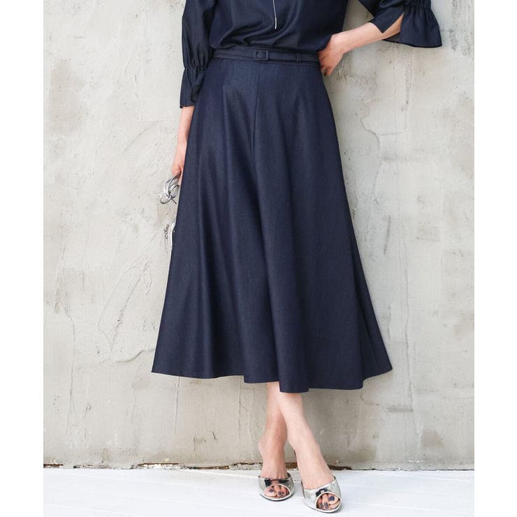 ネイビー | [SANAGARAシリーズ]デニムライク フレアスカート 接触冷感 | MK MICHEL KLEIN