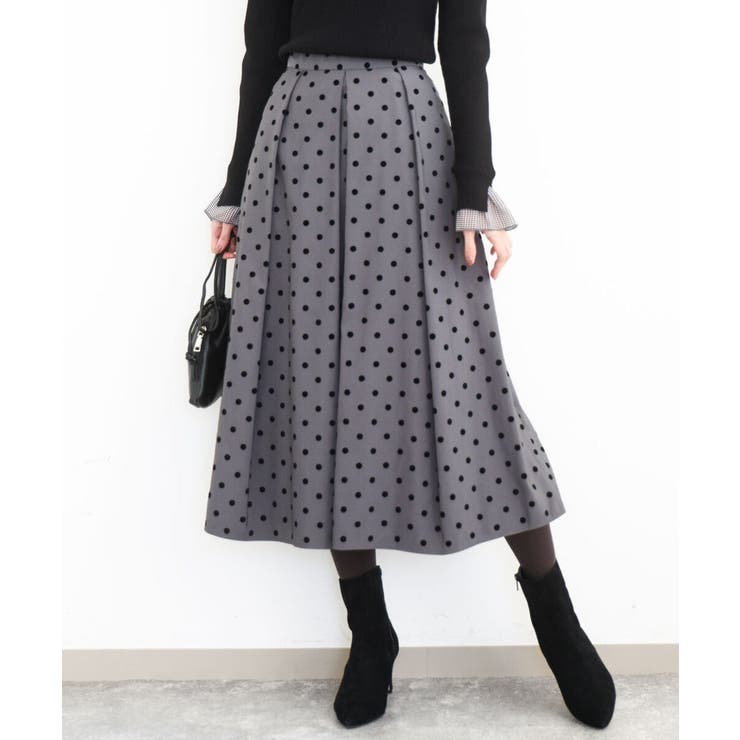 グレー | フロッキードット柄タックスカート/洗える | MK MICHEL KLEIN