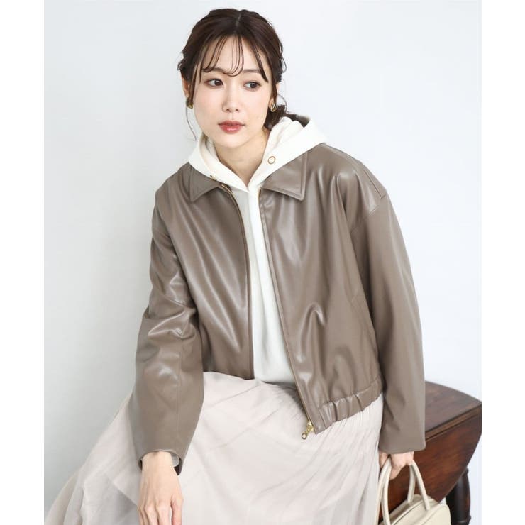 モカ | ステンカラーフェイクレザーブルゾン/洗える | MK MICHEL KLEIN