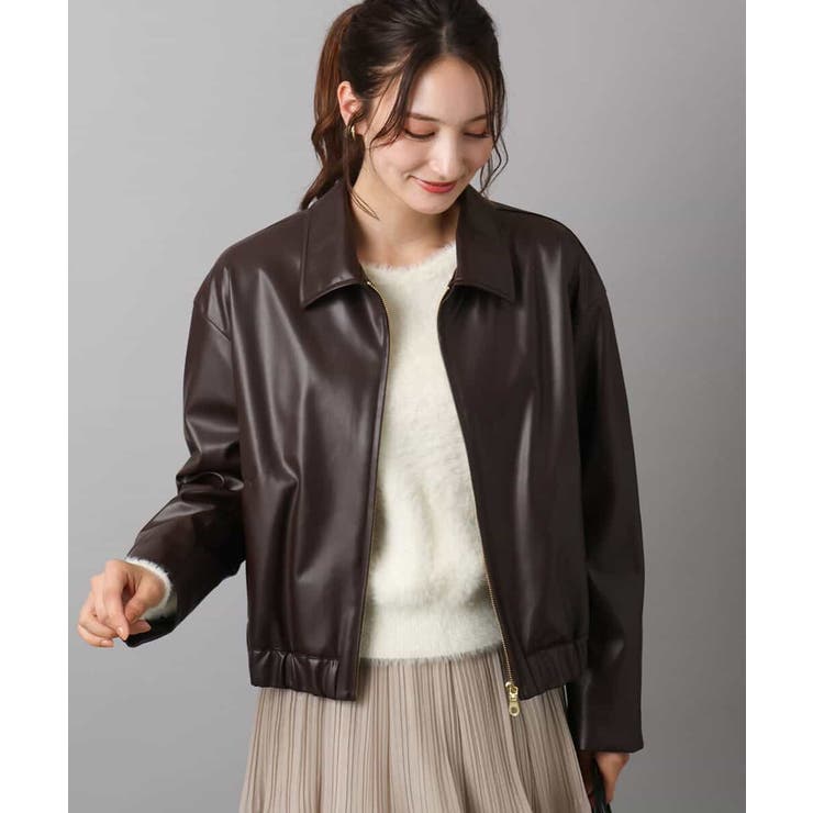 ブラウン | ステンカラーフェイクレザーブルゾン/洗える | MK MICHEL KLEIN