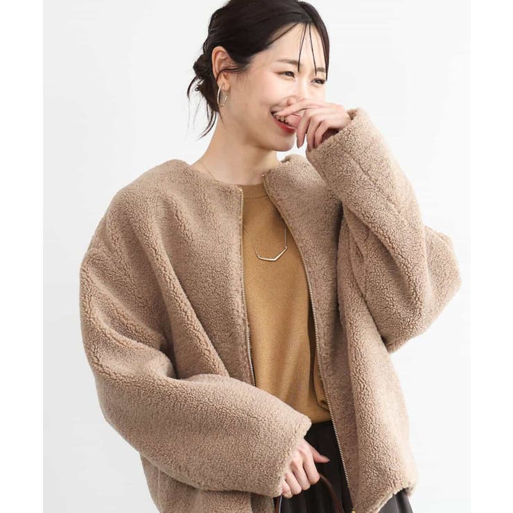 キャメル | [洗える]ノーカラーボアブルゾン | MK MICHEL KLEIN