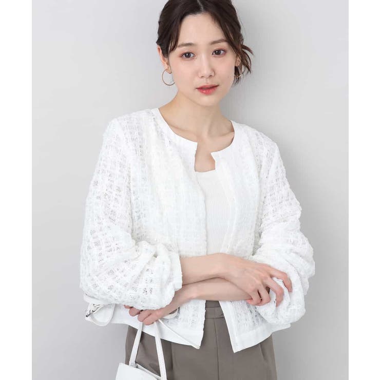 レースチュールノーカラーライトブルゾン/洗える[品番 レースチュールノーカラーライトブルゾン/洗える[品番