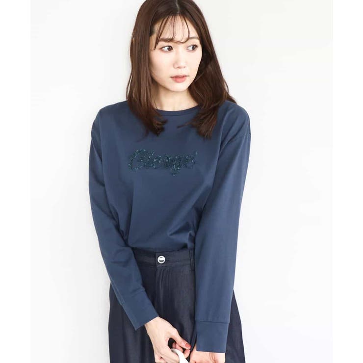 ネイビー | 刺繍ロゴデザイン コットンロンT/洗える | MK MICHEL KLEIN