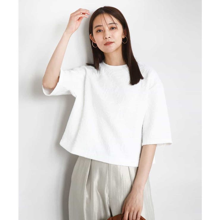 ホワイト | フクレジャガード五分袖プルオーバー/洗える | MK MICHEL KLEIN