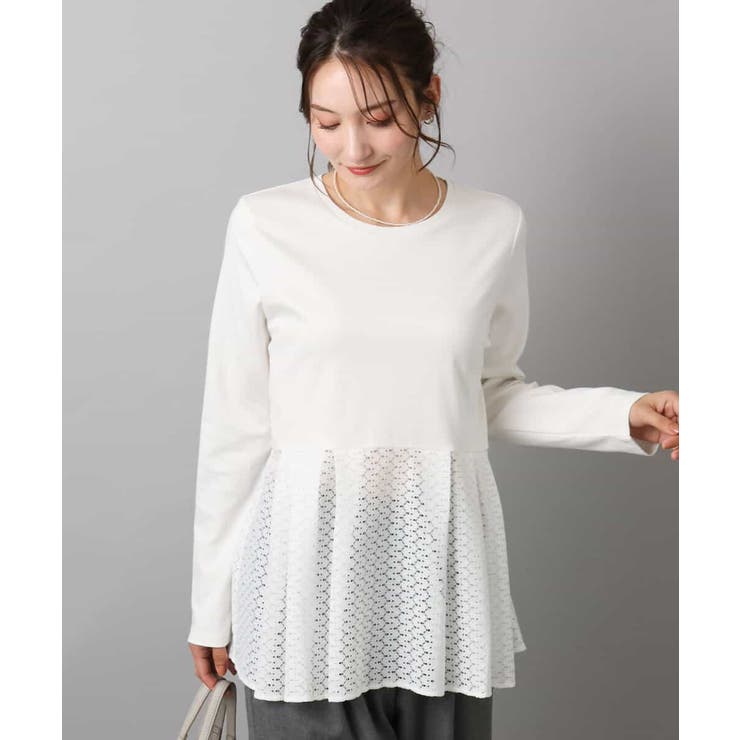 幾何調レースデザイン ペプラムインナーカットソー/洗える | MK MICHEL KLEIN | 詳細画像1 