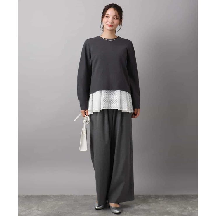 幾何調レースデザイン ペプラムインナーカットソー/洗える | MK MICHEL KLEIN | 詳細画像3 