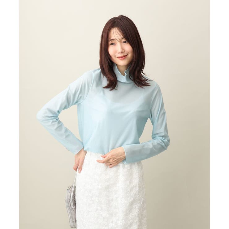 ライトブルー | キラキラシアーハイネックカットソー/洗える | MK MICHEL KLEIN