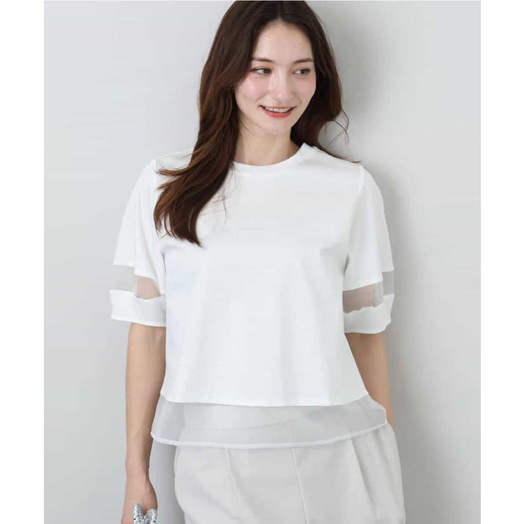 シアー切替えランタンスリーブカットソー/接触冷感/洗える | MK MICHEL KLEIN | 詳細画像12 