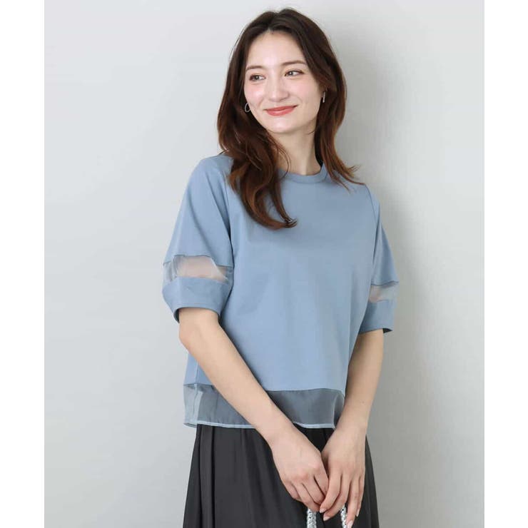 シアー切替えランタンスリーブカットソー/接触冷感/洗える | MK MICHEL KLEIN | 詳細画像17 