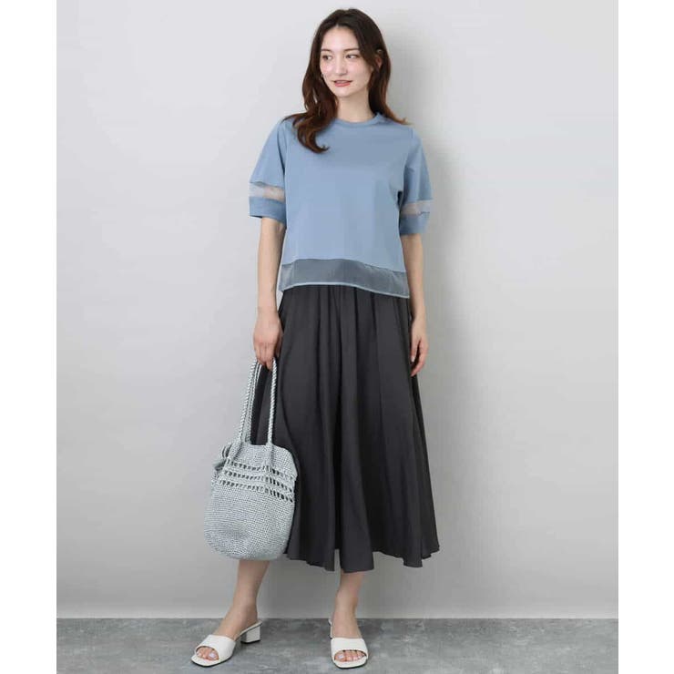 シアー切替えランタンスリーブカットソー/接触冷感/洗える | MK MICHEL KLEIN | 詳細画像18 