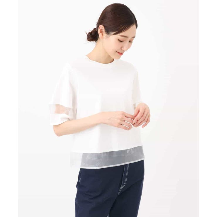 シアー切替えランタンスリーブカットソー/接触冷感/洗える | MK MICHEL KLEIN | 詳細画像3 