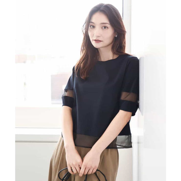 シアー切替えランタンスリーブカットソー/接触冷感/洗える | MK MICHEL KLEIN | 詳細画像7 