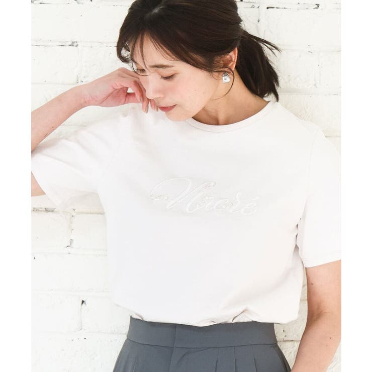 ベージュ | ビーズ刺繍ロゴTシャツ/洗える | MK MICHEL KLEIN