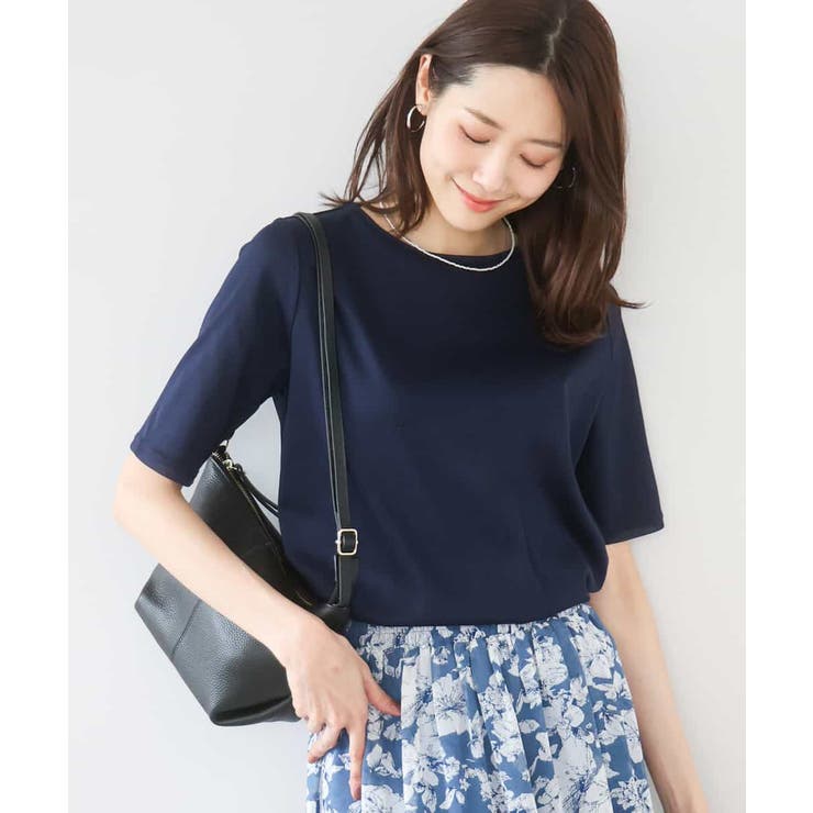 ネイビー | シルケットフライス半袖カットソー/洗える | MK MICHEL KLEIN