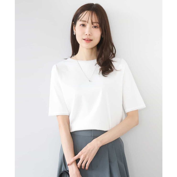 ホワイト | シルケットフライス半袖カットソー/洗える | MK MICHEL KLEIN