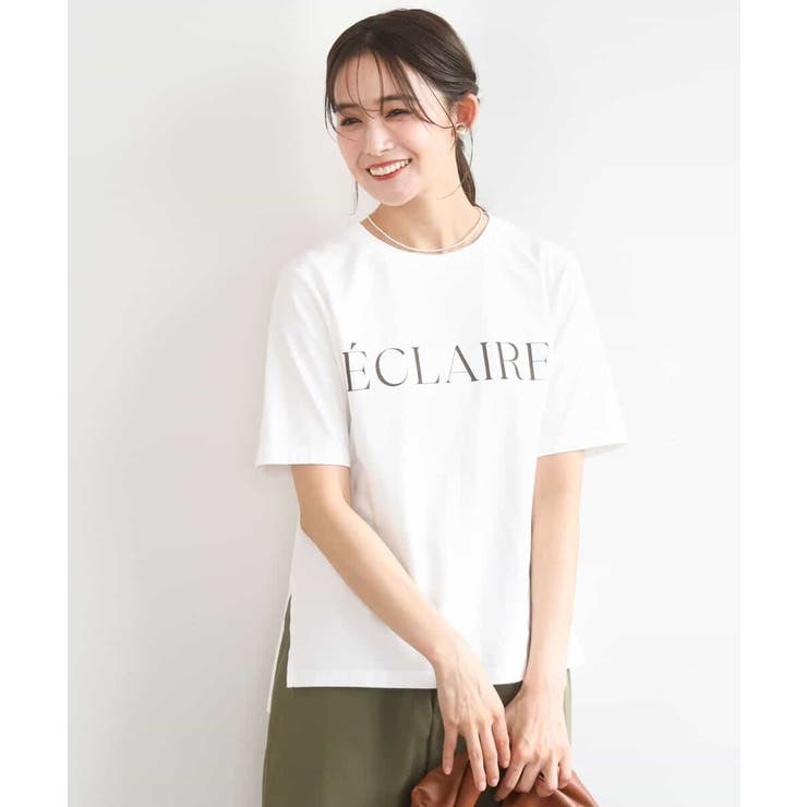 ホワイト | ニュアンス配色コットンロゴTシャツ/洗える | MK MICHEL KLEIN
