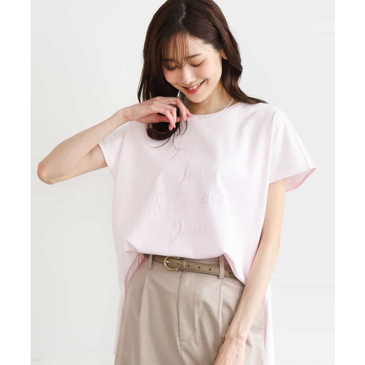 ピンク | [洗える]ニュアンスロゴ フレンチスリーブTシャツ | MK MICHEL KLEIN