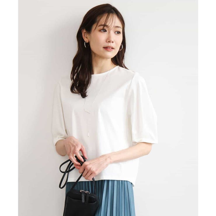 ホワイト | [接触冷感/洗える]シルケットスムース タックスリーブカットソー | MK MICHEL KLEIN