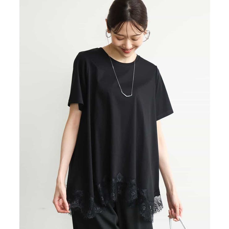 ブラック | [洗える]イレヘムレースデザインカットソー | MK MICHEL KLEIN