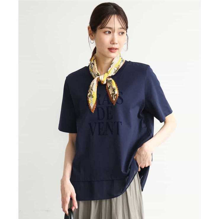[洗える]シフォン切替えフロッキーロゴTシャツ | MK MICHEL KLEIN | 詳細画像1 