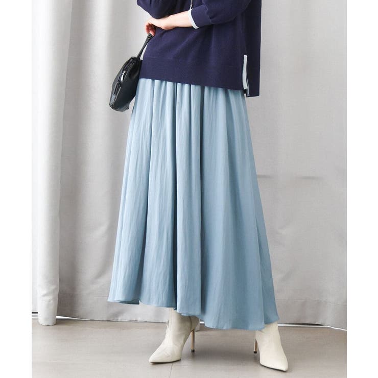 ライトブルー | 起毛サテンガウチョパンツ/洗える | MK MICHEL KLEIN