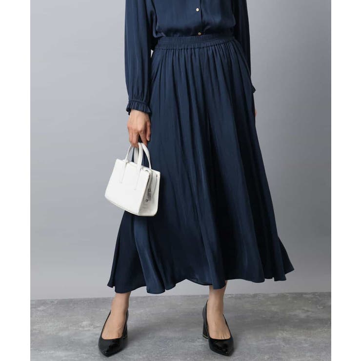 ネイビー | 起毛サテンガウチョパンツ/洗える | MK MICHEL KLEIN