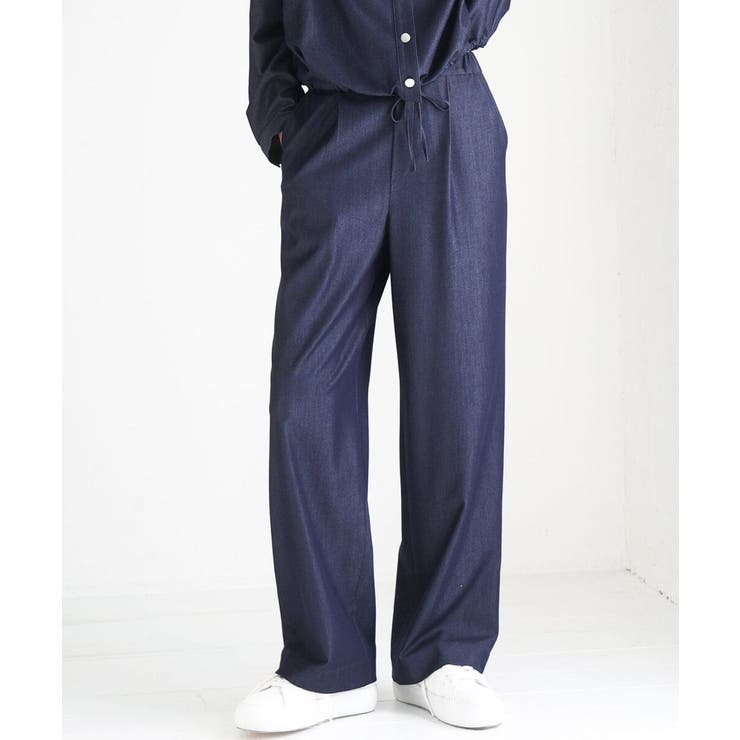 ネイビー | [SANAGARAシリーズ]デニムライク ワイドパンツ 接触冷感 | MK MICHEL KLEIN