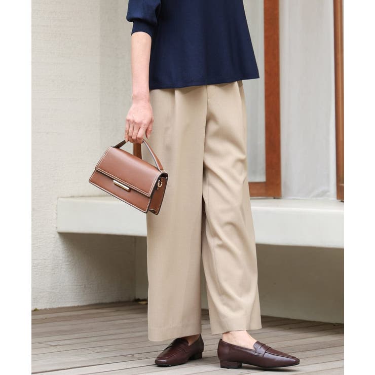 ベージュ | [洗える]リネンライクストレッチ ストレートワイドパンツ | MK MICHEL KLEIN