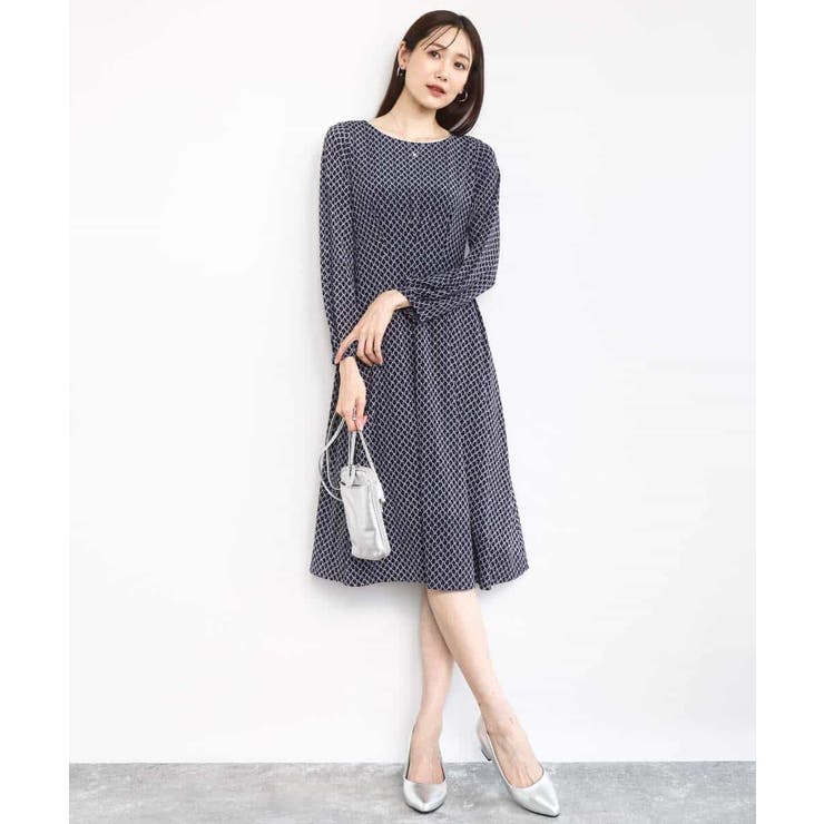 タックデザイン幾何柄ワンピース/洗える | MK MICHEL KLEIN | 詳細画像2 